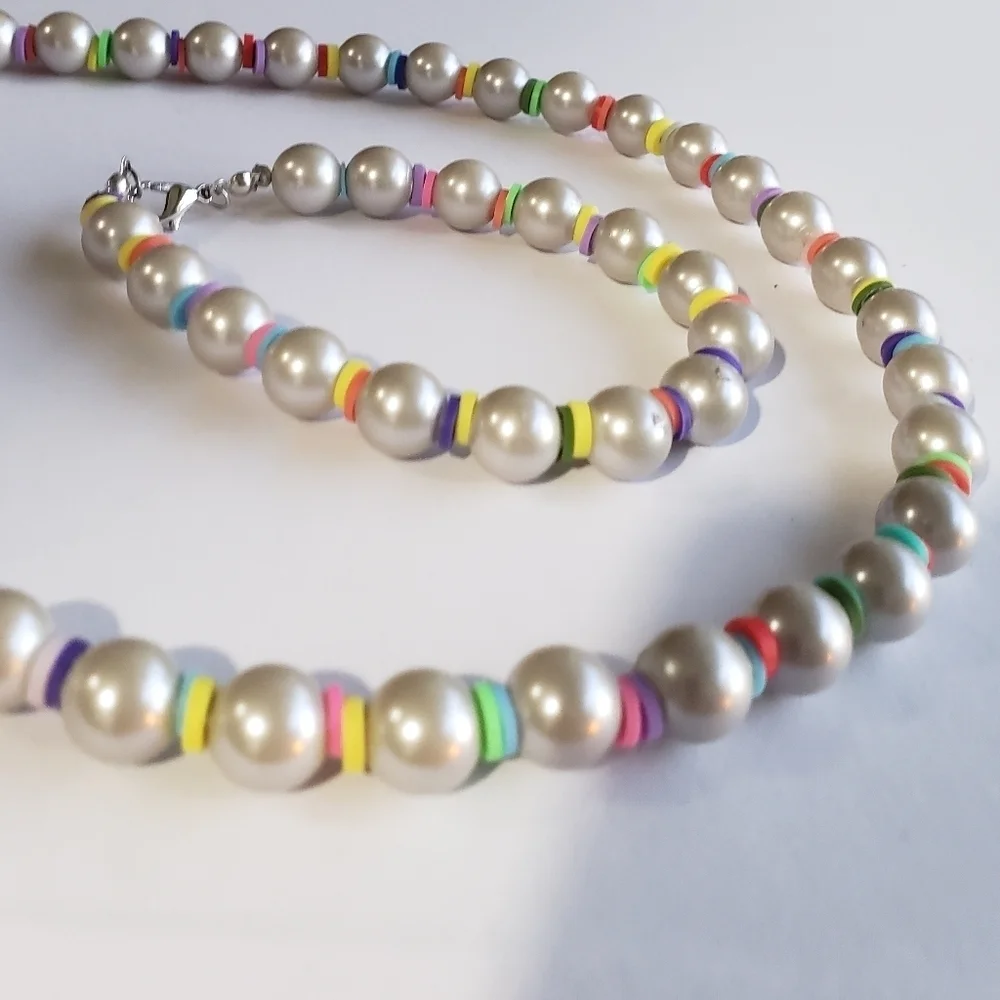 NWT KIDS pearls bracelet NECKLACE 15 INCH multicolored Christmas gift Girls